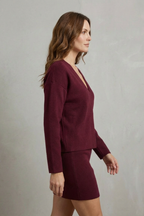 V Neck Knit Knitted Slim Jacket & Skirt Set
