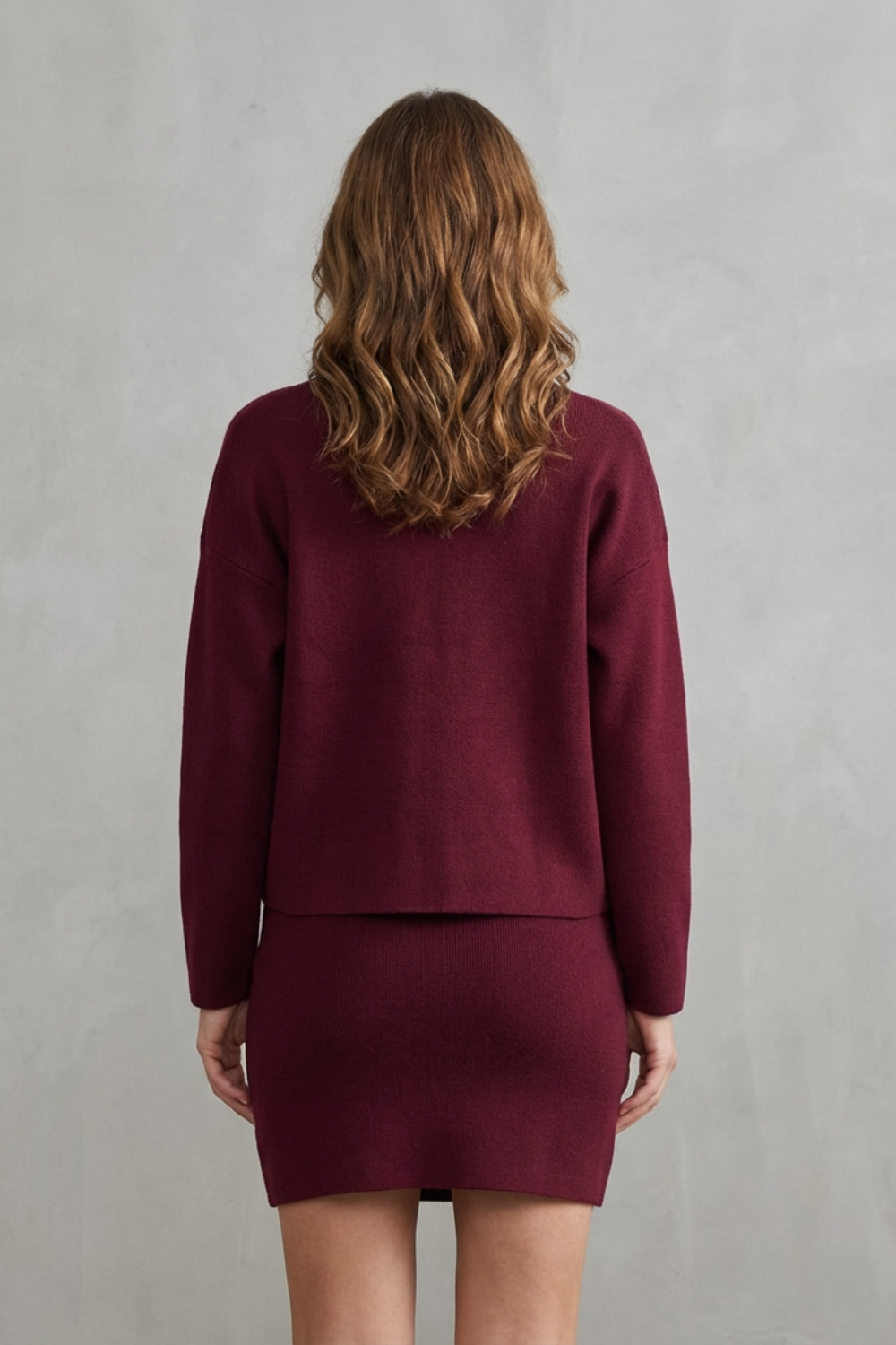 V Neck Knit Knitted Slim Jacket & Skirt Set
