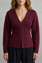 V Neck Knit Knitted Slim Jacket & Skirt Set