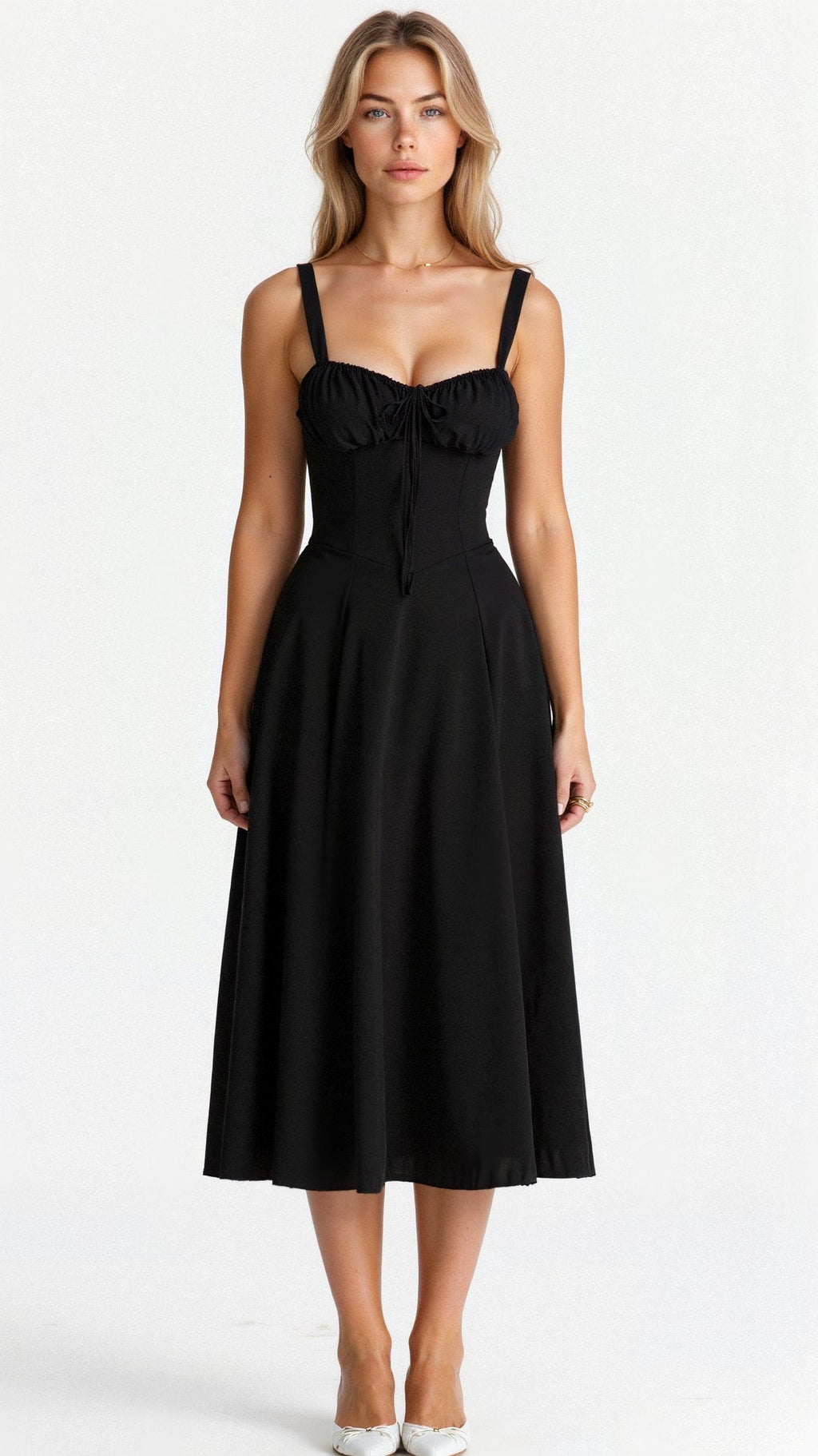 Floral Midi Dress Corset Bodice Thin Straps