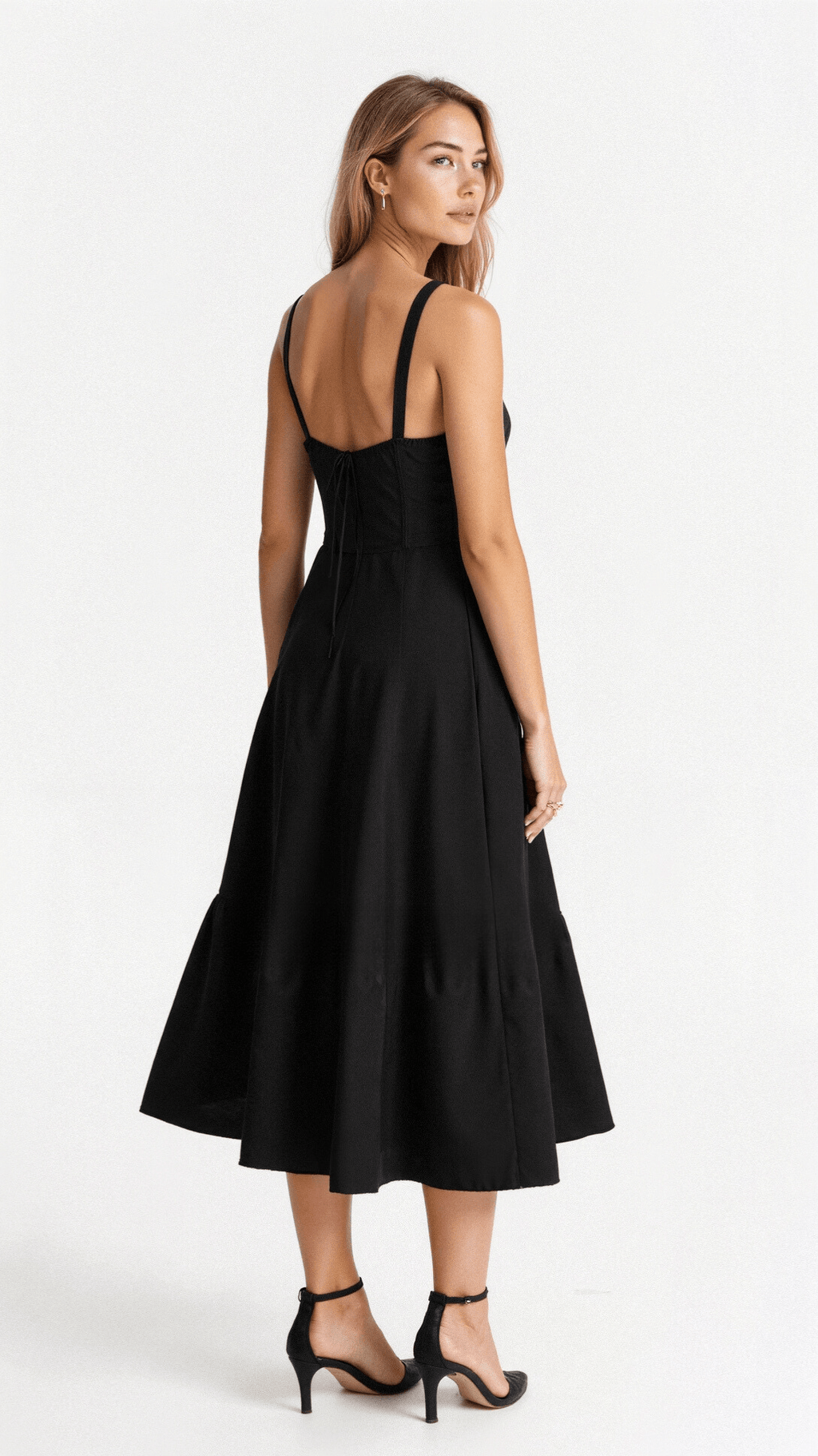 Floral Midi Dress Corset Bodice Thin Straps