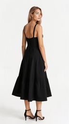 Floral Midi Dress Corset Bodice Thin Straps
