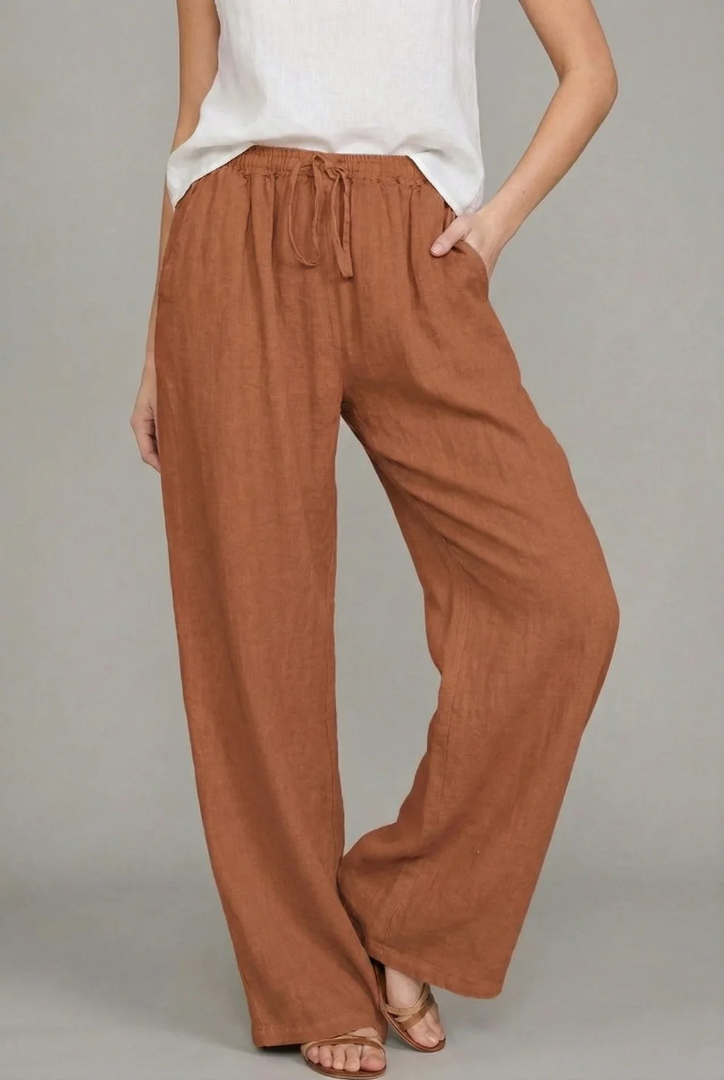 Wide Leg Trousers Linen Drawstring Summer