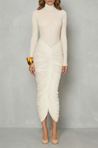 Women’s High Neck Ruched Midi Dress