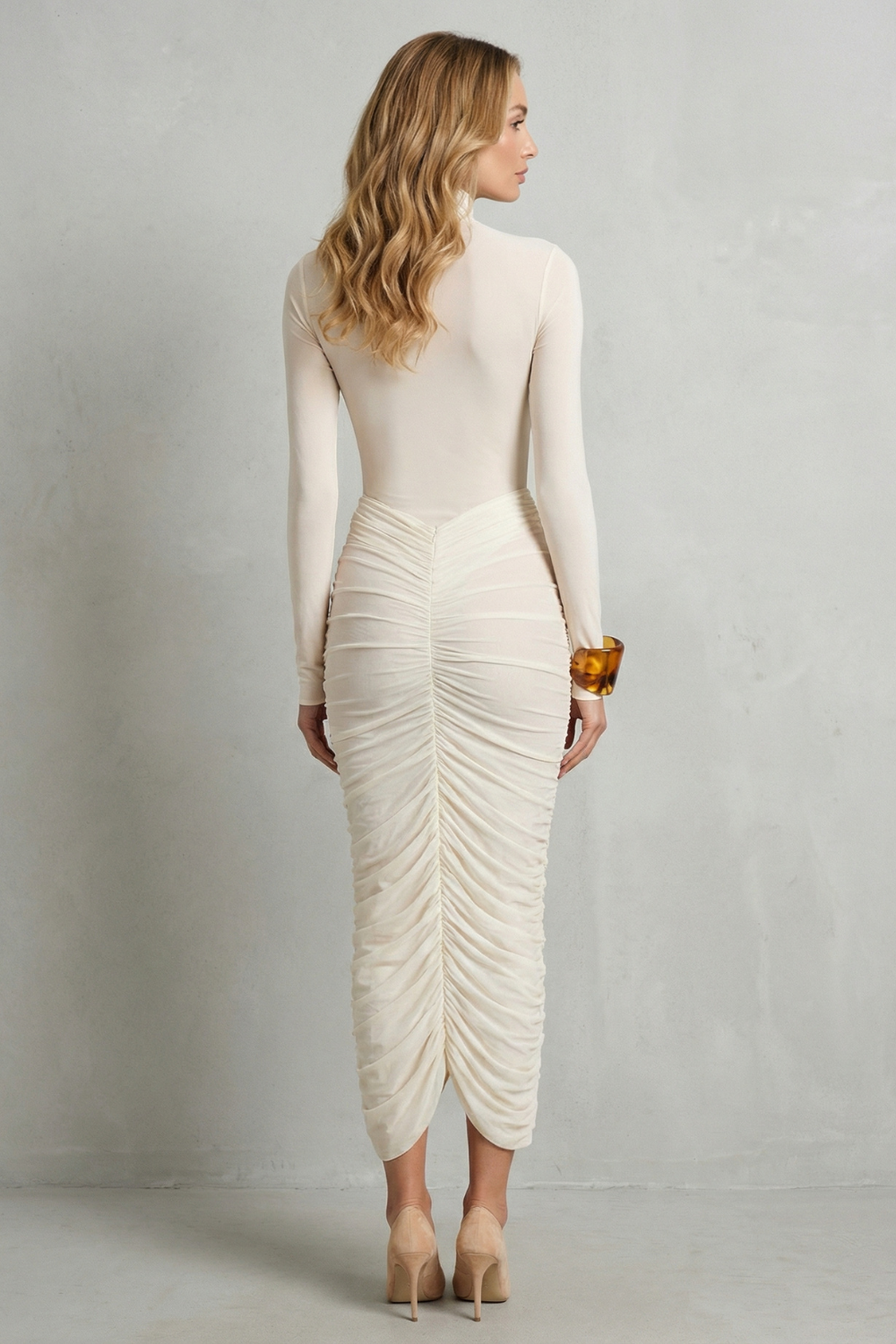 Women’s High Neck Ruched Midi Dress