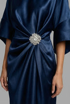 Wedding Guest Midi Dress Batwing Satin Jewel