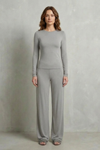 Long Sleeve Pure Color Wide-Leg Pants Suit