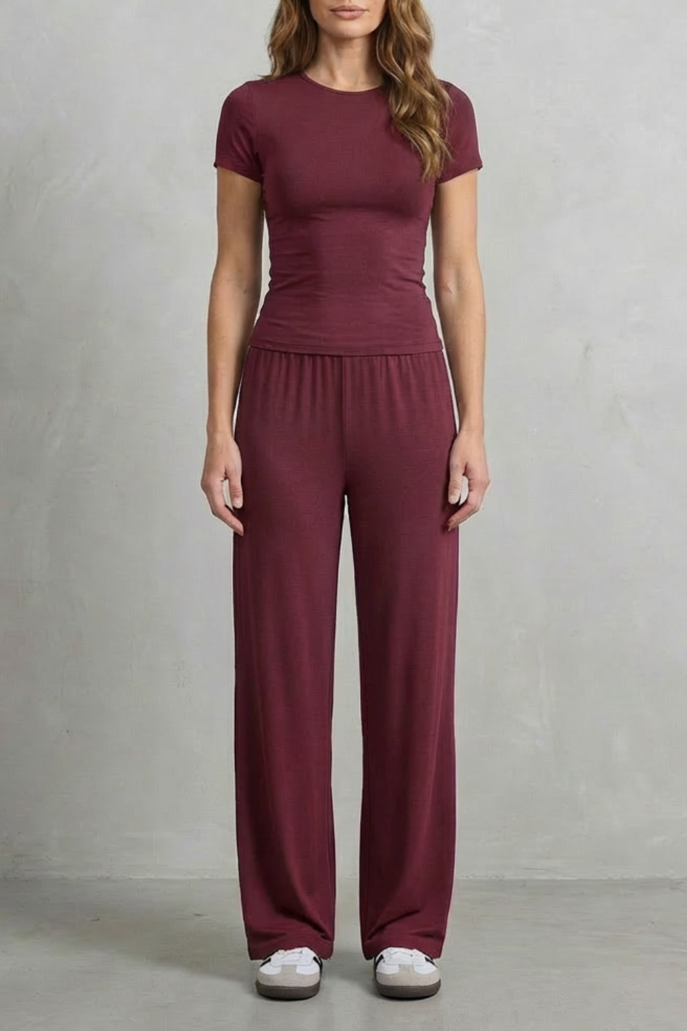 Long Sleeve Pure Color Wide-Leg Pants Suit