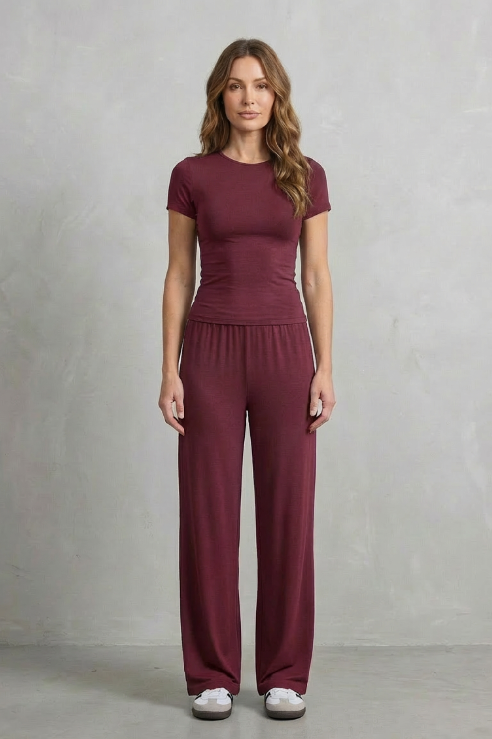 Long Sleeve Pure Color Wide-Leg Pants Suit