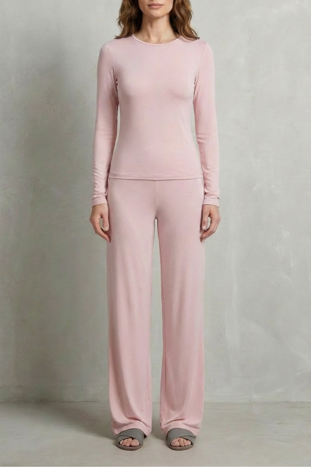 Long Sleeve Pure Color Wide-Leg Pants Suit