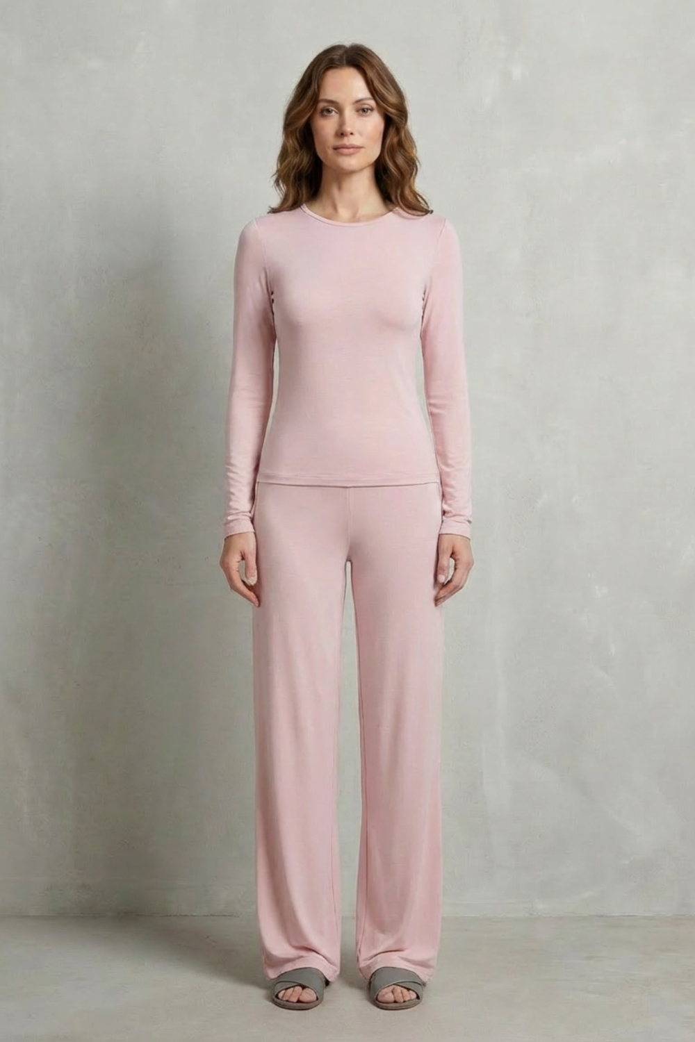 Long Sleeve Pure Color Wide-Leg Pants Suit