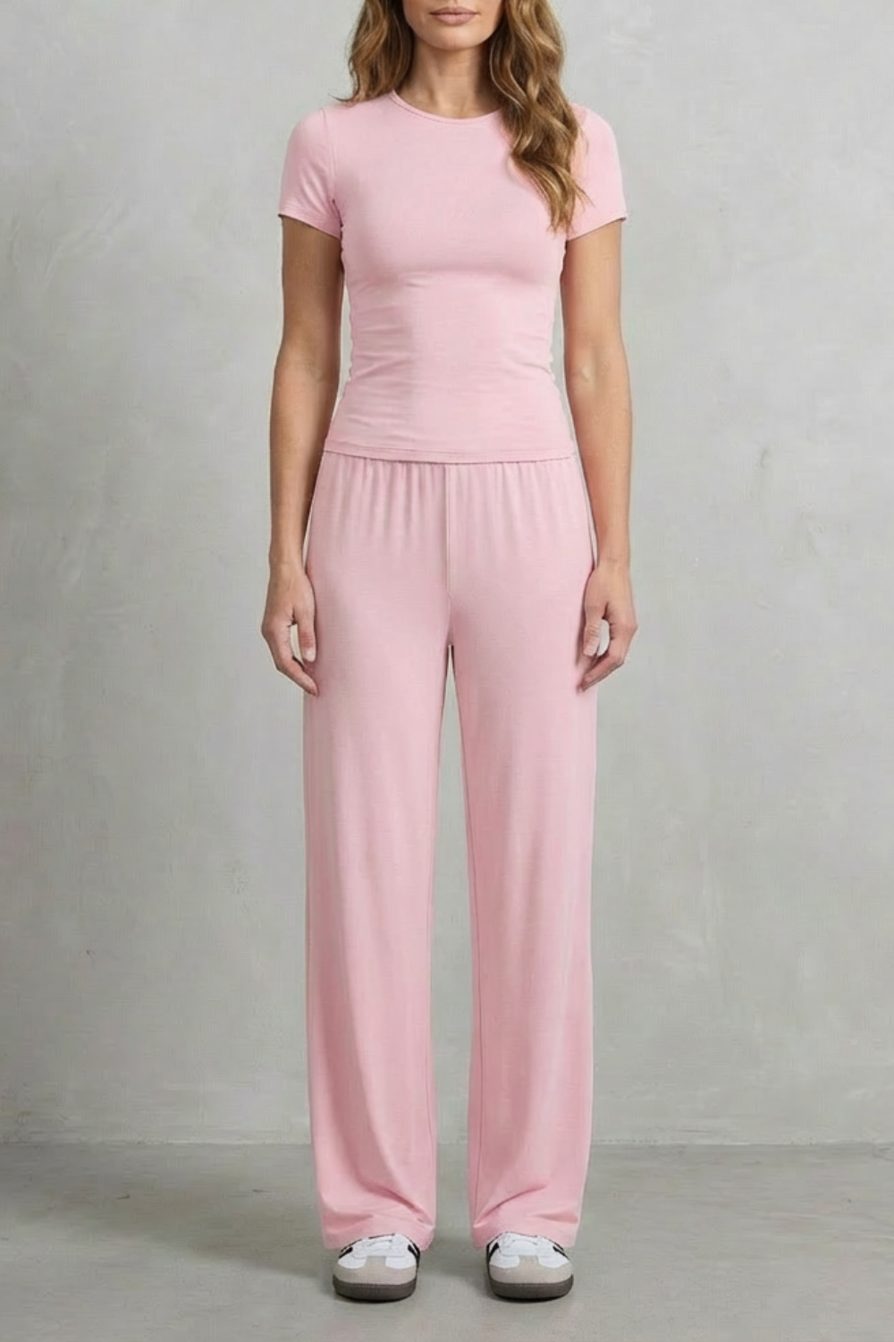 Long Sleeve Pure Color Wide-Leg Pants Suit