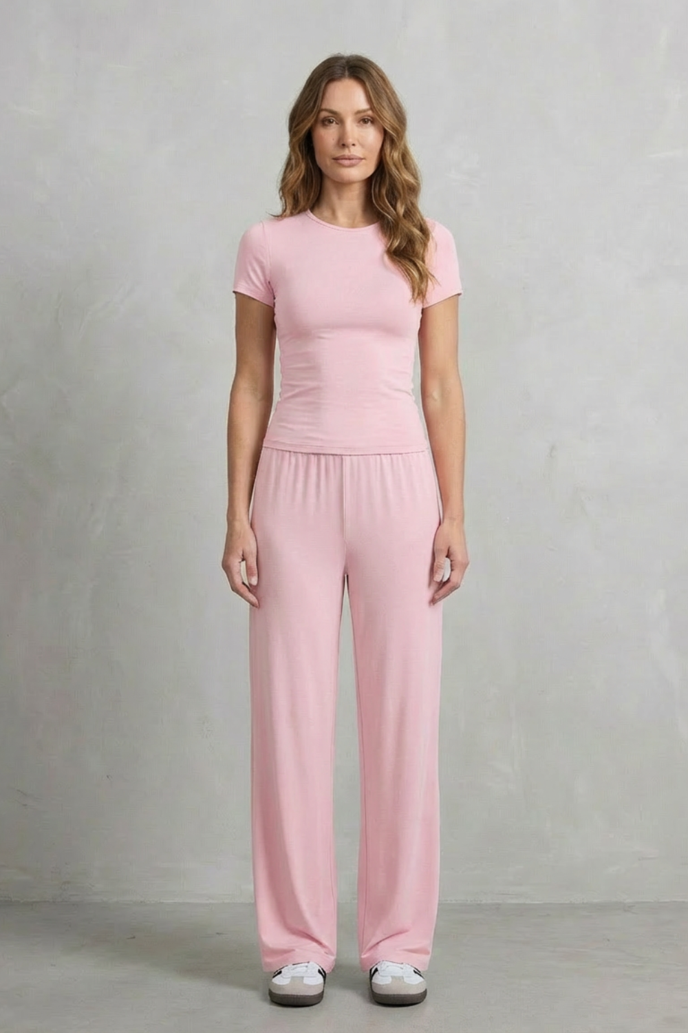 Long Sleeve Pure Color Wide-Leg Pants Suit