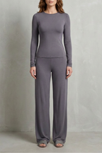 Long Sleeve Pure Color Wide-Leg Pants Suit