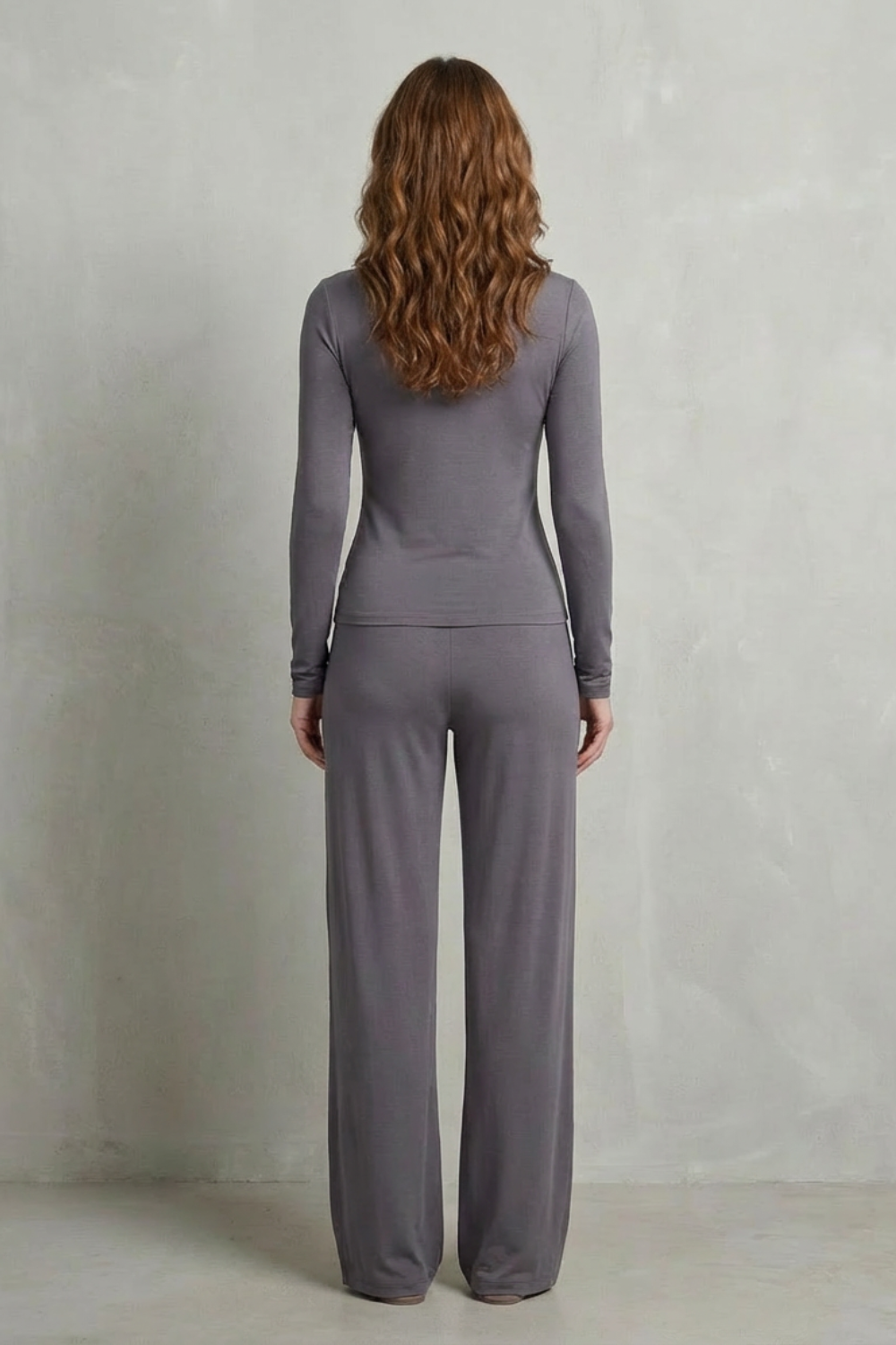 Long Sleeve Pure Color Wide-Leg Pants Suit