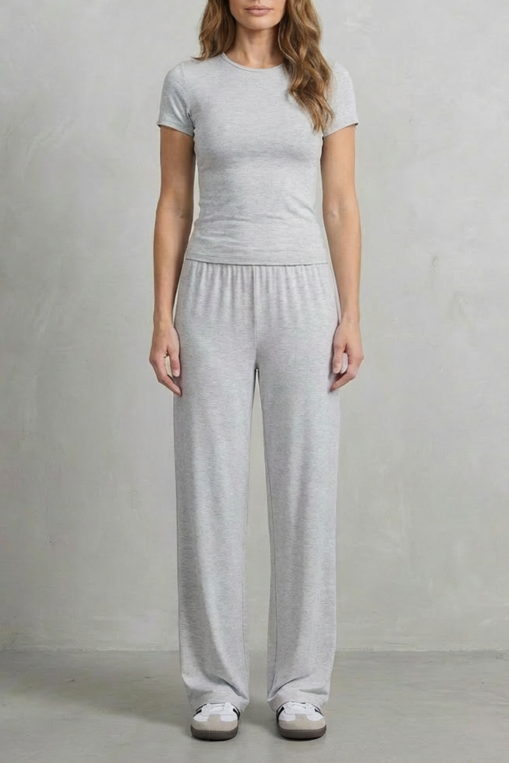 Long Sleeve Pure Color Wide-Leg Pants Suit