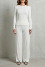 Long Sleeve Pure Color Wide-Leg Pants Suit