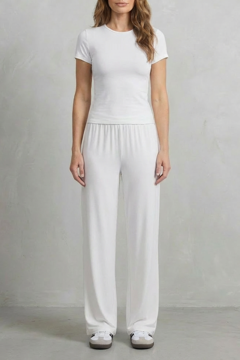 Long Sleeve Pure Color Wide-Leg Pants Suit