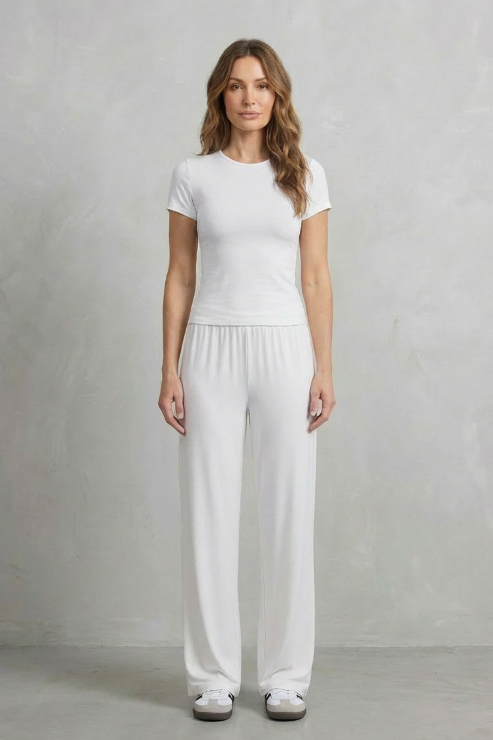Long Sleeve Pure Color Wide-Leg Pants Suit