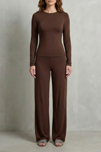 Long Sleeve Pure Color Wide-Leg Pants Suit
