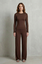 Long Sleeve Pure Color Wide-Leg Pants Suit