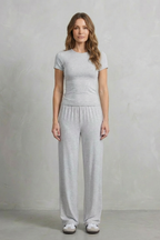 Long Sleeve Pure Color Wide-Leg Pants Suit