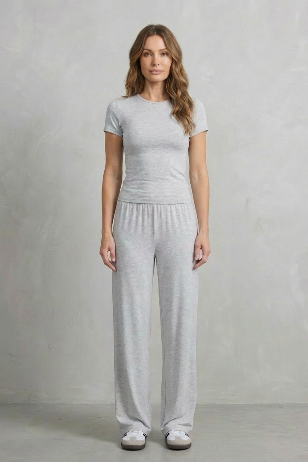 Long Sleeve Pure Color Wide-Leg Pants Suit