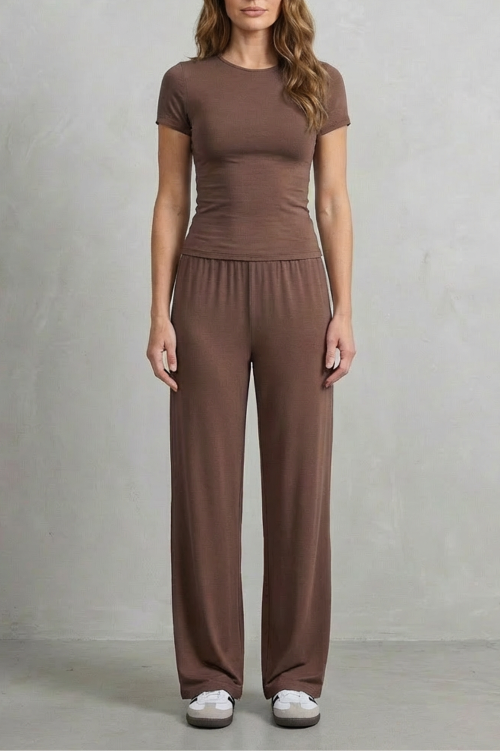 Long Sleeve Pure Color Wide-Leg Pants Suit