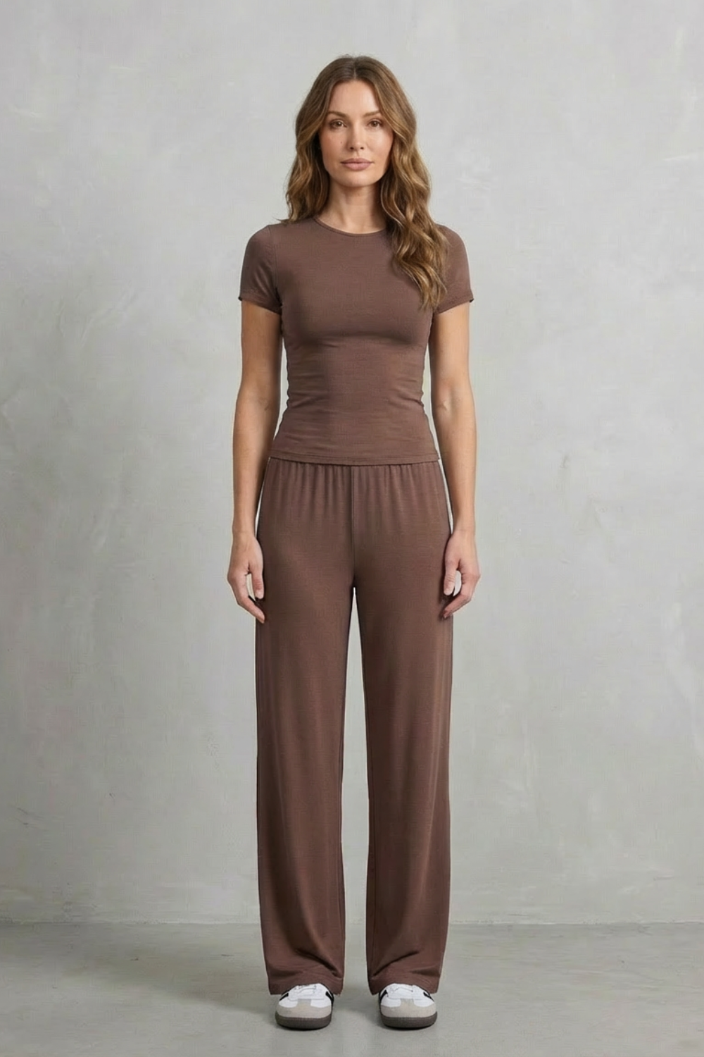 Long Sleeve Pure Color Wide-Leg Pants Suit