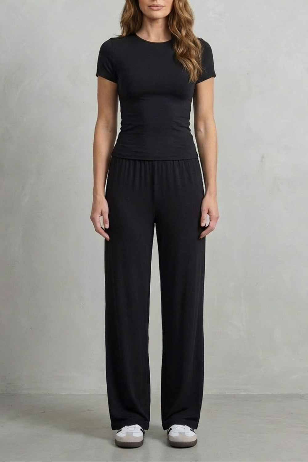 Long Sleeve Pure Color Wide-Leg Pants Suit