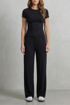 Long Sleeve Pure Color Wide-Leg Pants Suit