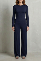 Long Sleeve Pure Color Wide-Leg Pants Suit