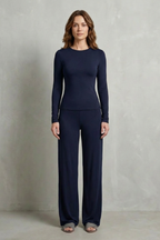 Long Sleeve Pure Color Wide-Leg Pants Suit