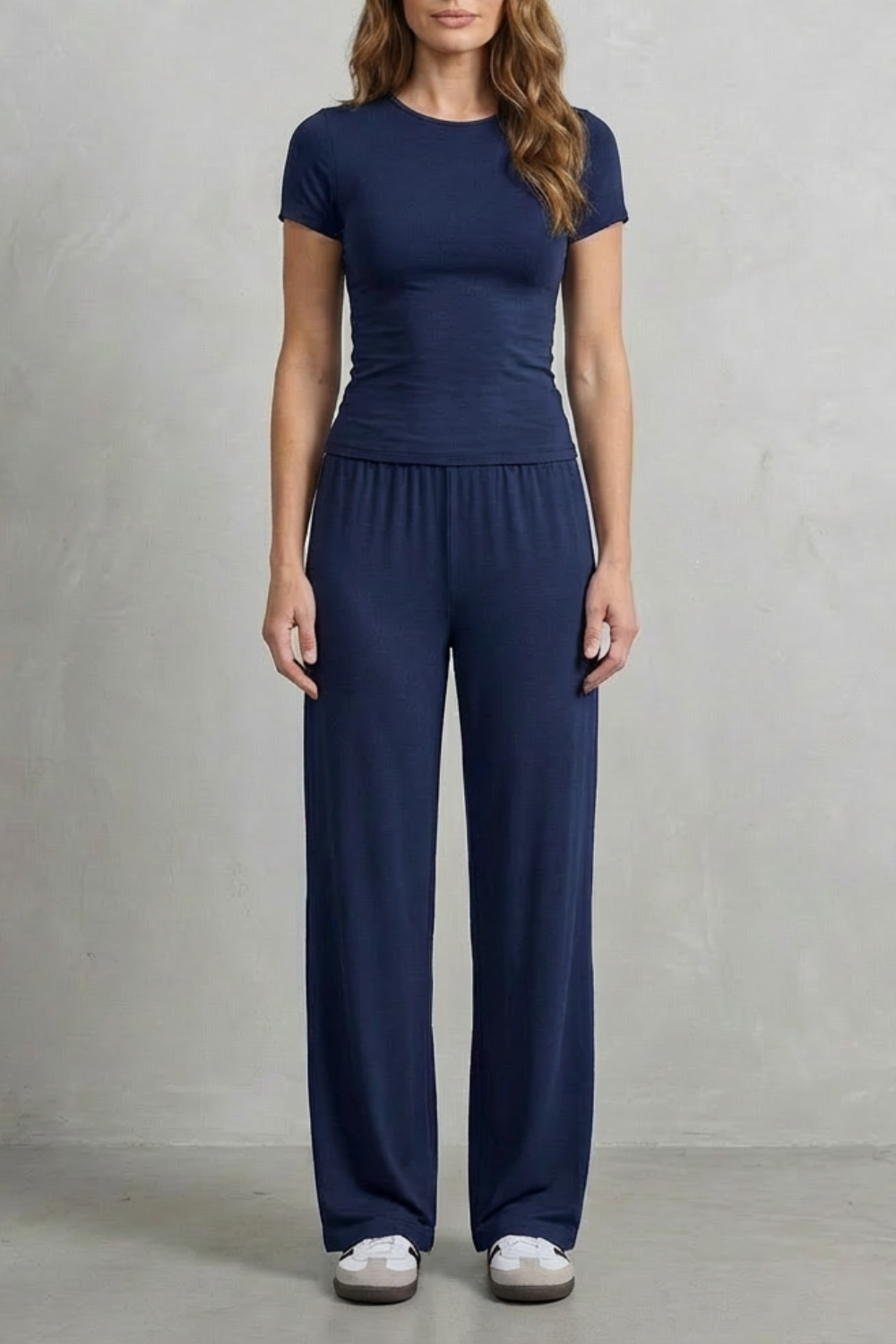 Long Sleeve Pure Color Wide-Leg Pants Suit