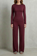 Long Sleeve Pure Color Wide-Leg Pants Suit