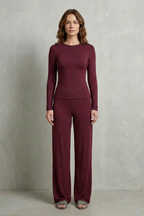 Long Sleeve Pure Color Wide-Leg Pants Suit