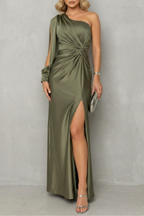 Floor Length One Shoulder Slit Maxi Dress