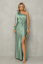Floor Length One Shoulder Slit Maxi Dress