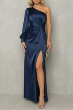 Floor Length One Shoulder Slit Maxi Dress