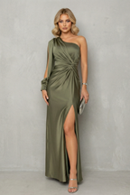 Floor Length One Shoulder Slit Maxi Dress