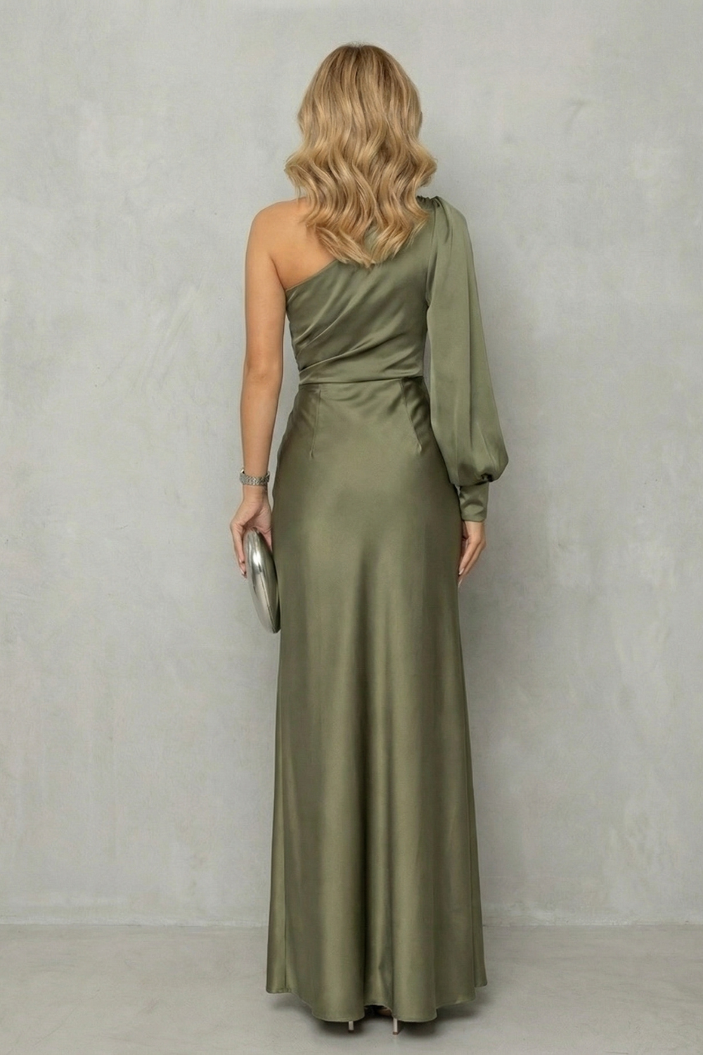 Floor Length One Shoulder Slit Maxi Dress