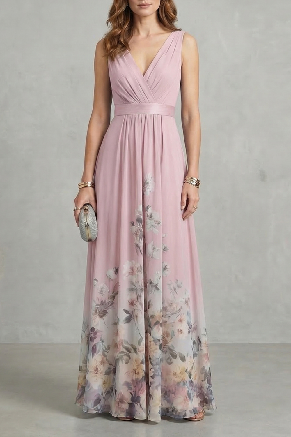 Floral Sleeveless V Neck Maxi Dress