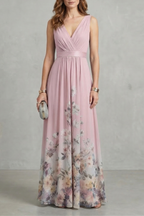 Floral Sleeveless V Neck Maxi Dress