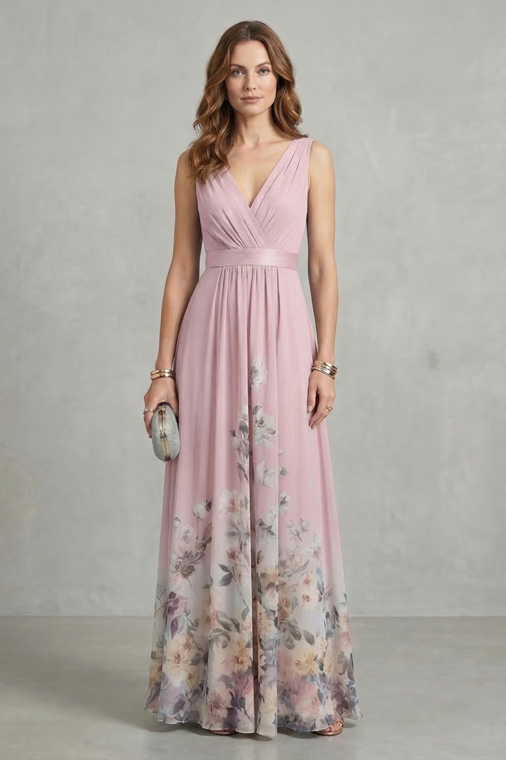 Floral Sleeveless V Neck Maxi Dress