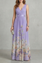 Floral Sleeveless V Neck Maxi Dress