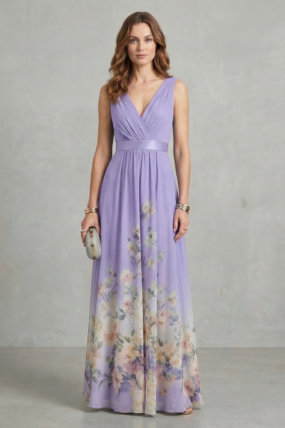 Floral Sleeveless V Neck Maxi Dress