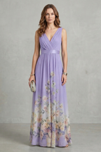 Floral Sleeveless V Neck Maxi Dress