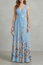 Floral Sleeveless V Neck Maxi Dress