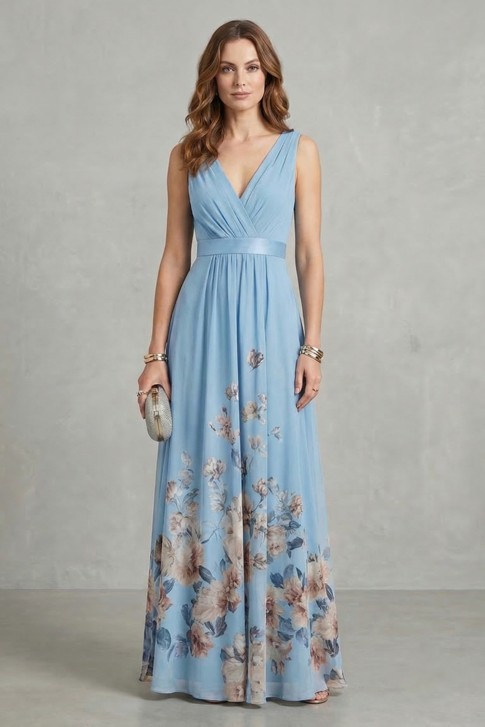 Floral Sleeveless V Neck Maxi Dress