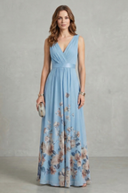 Floral Sleeveless V Neck Maxi Dress